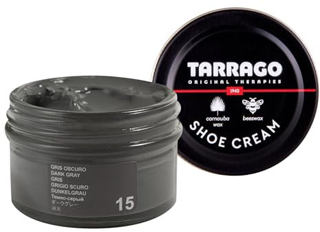 Tarrago | Crema per scarpe 50 ml | Crema nutriente, lucidante e protettiva per scarpe, calzature, borse e accessori in pelle, pelle e pelle sintetica (grigio scuro 15)