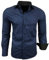 Subliminal Mode - Chemise Homme Bicolore uni Manches Longues Coupe Slim Business RN44,M,Bleu Marine
