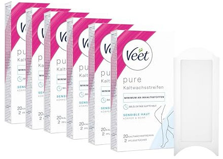 Kaltwachsstreifen 6er Pack Beine und Körper für sensible Haut für einfache Haarentfernung auch bei sehr kurzen Haaren Veet Kaltwachsstreifen Sensible Haut 6x20 Stück
