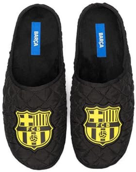 MARPEN SLIPPERS, Zapatillas de Casa de Invierno Oficiales del FC Barcelona de Fútbol Acolchadas para Hombre o Mujer, Abiertas Negras, Talla 44 45