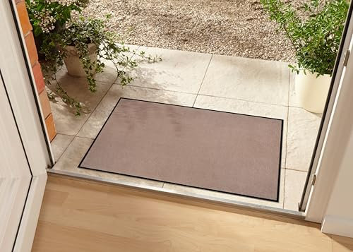 Hanse Home Waschbare In- & Outdoor Fußmatte Uni einfarbig Fußabtreter Schmutzfangmatte Türmatte Schmutzfänger Eingangsteppich Anti-Rutsch Größen, 60x80 cm, Beige