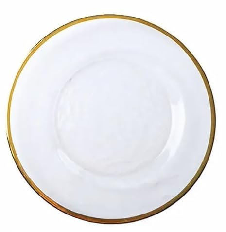 XL Teller aus transparentem Glas 33 cm mit Goldrand (2), 1x Glasteller mit Rand Extra Groß, Platzteller Dekoteller Servierteller für Hochzeiten, Taufen, Geburtstage, Weihnachten & Partys - Mehrweg