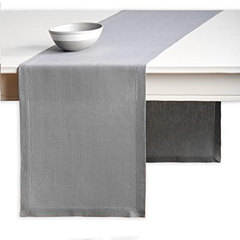 Maison d' Hermine Avignon Tischläufer, 100 % Leinen, 35,6 x 91,4 cm, dekorativ, waschbar, für Geschenke, Küche, Party, Hochzeit, Restaurant und Camping, Silberfarben