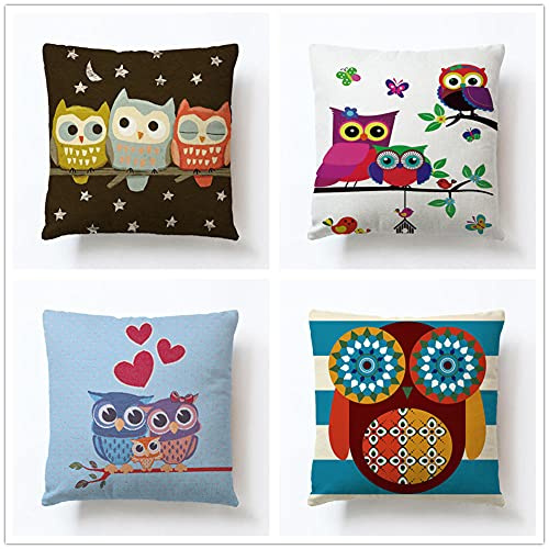 YNGBAAO 4 Stück Kissenhülle 35x35cm Kissenbezuge Cartoon Eule Quadratischer mit Verstecktem Reißverschluss Doppelseitiger Druck Samt Sofakissen Kissenbezug Outdoor Home Sofa Auto Bed Decor
