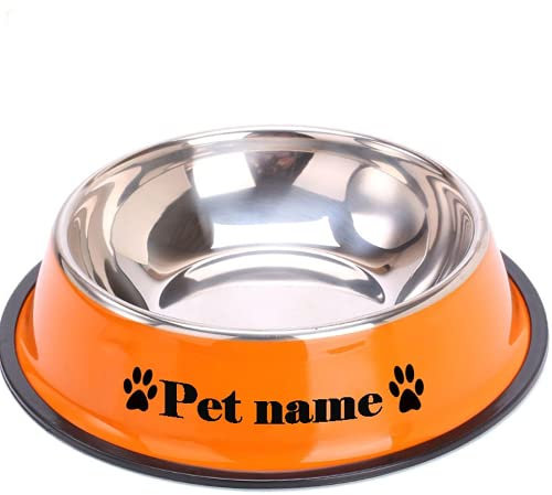 CZD Personalized Dog Bowl with Your Pet's Name,Pet Water Bowl Personalised Dog Bowl,Dog Bowls for Small Dogs,Stainless Steel Dog Bowl, (15cm x 11cm,Orange)