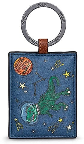 Yoshi Schlüsselanhänger aus Leder mit T-Rex-Motiv, Braun / Blau