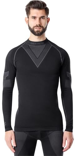 Ladeheid Camiseta Térmica Hombre Manga Larga – Ropa Interior Hombre Deportiva, Transpirable y Secado rápido – Top Funcional para Invierno y Actividades Deportivas LAGI001 (Negro/Grafito, XXL)