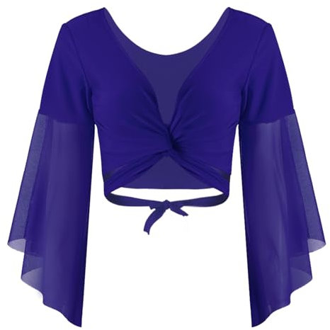 Jowowha Damen Bolero Jäckchen Bauchtanz Kostüm Schulterjacke Langarm Shrug Cardigan Tops Latein Tanz Ballettjacke Kurz Oberteile Royal Blau Einheitsgröße