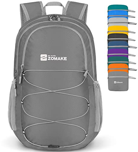 ZOMAKE Ultraleicht Faltbarer Rucksack 28L,Kleiner Rucksäcke Wasserdicht Wanderrucksack Packable Backpack für Damen Herren Outdoor Wandern(Mittelgrau)