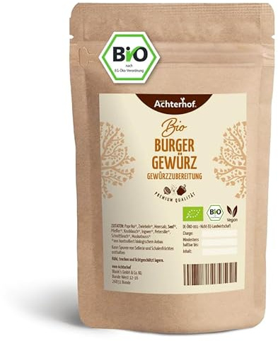 Burger Gewürz Bio 100g | Hack-Gewürzmischung aus 10 Gewürzen | würzig lecker, mit angenehmer Schärfe im Abgang | Verfeinert jedes Hack- und Veggie-Hackgericht | Bio-Qualität | vom Achterhof