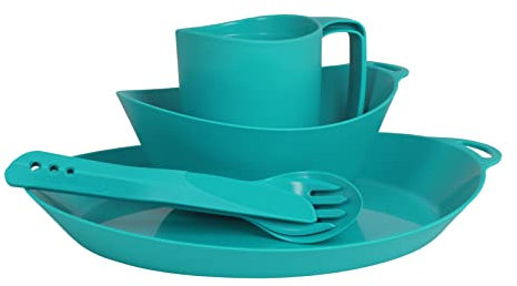 Lifeventure Ellipse Reusable 4-Piece Tableware Set: Knife/Fork/Spoon, Plate, Bowl, Mug For Camping, Travel & Outdoor - Teal