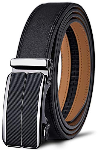 BULLIANT Gürtel Herren, Gürtel Ratsche Ledergürtel Automatikschließe für Herren Anzug Business Kleidung,Breit 35mm,Größe Angepasst(Schwarz-115cm/32-38 taille verstellbar)