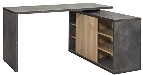 Composad | Scrivania della Linea Core con 1 Anta Scorrevole e 6 vani, Scrivania Angolare, Scrivania con Libreria Angolo, (LxAxP) 150x74x120 cm, Colore Rovere e Grigio Tadao, Made in Italy