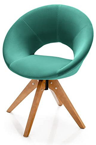COSTWAY 360° Swivel Velvet Accent Chair, Upholstered Lounge Leisure Tub Armchair, Solid Beech Legs Occasional Vanity Desk Seat Dining Chairs for Living Room, Bedroom and Office (Green)