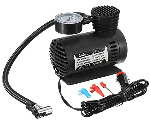 Dapetz® Car Tyre Inflator 12V DC 300PSI High Volume Air Compressor Tyre Pump for Cars, Vans, Motorcycle, 4x4's + 3 Extra Nozzle Adapters