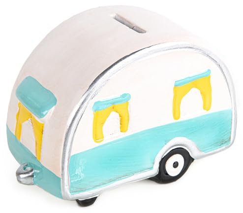 Logbuch-Verlag Spardose Wohnwagen aus Keramik türkis weiß Sparbüchse Camping Reisekasse Geschenk für Camper Geburtstag 15 cm