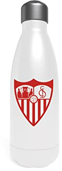 CYPBRANDS Sevilla- Botella de agua de acero, Bidón, Cantimplora, Cierre Hermético, Color blanco, Escudo Sevilla FC, Producto Oficial