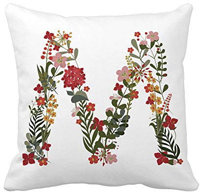 45 x 45 cm Kissenbezug Buchstabe M 13 des Alphabets Monogramm zusammengesetzte Blumen Kissenbezug Home Dekorative Quadratische Kissenbezug Kissenbezug