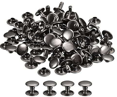 sourcing map 50 Sets Leather Rivets, 9mm Double Cap Rivets 8mm Height Metal Studs Rivet for Leather Craft Repair DIY Purse Belts Bags Shoes, Gun-Black