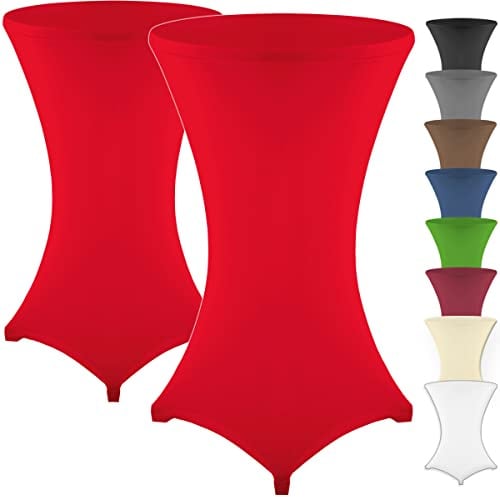 Gräfenstayn 2er-Set Stretch Stehtischhusse Diana mit Öko-Tex Siegel, Verstärkung im Fußbereich Ø60-65cm / Ø70-75cm / Ø80-85cm (Rot, Ø70-75cm)