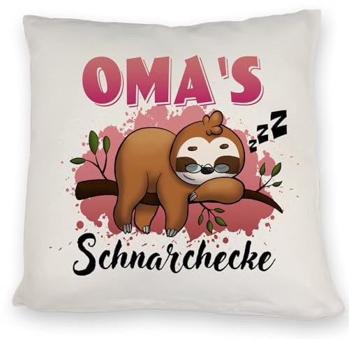 speecheese Faultier Kissen mit Spruch Oma's Schnarchecke EIN neckisches DekoKissen für die Großeltern zum Geburtstag Faul Mittagsschlaf schlafen Opa Oma