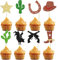 24Pcs Cowboy Cupcake Toppers Glitter HorseShoe Cowboy Hats Boots Cupcake Picks Star Gun Cactus Cupcake Picks Western Theme Baby Shower Birthday Party Cake Decorations Supplies