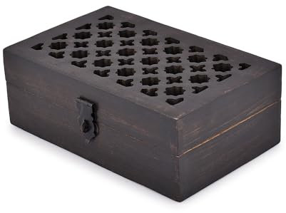 Indus Lifespace Mango Wood Decorative Wooden Box with Hinged Lid for Decor Antique Trinkets Treasure Decorations (22.86cm x 15.24cm x7.62cm)