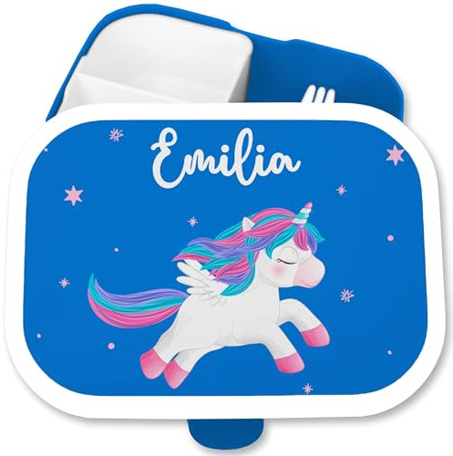 Brotdose Kinder Campus für Mepal - Einhörner - Einhorn Unicorn - 750 ml - Blau - einschulung geschenke mädchen kinderbrotdosen kindergarten einhörnern brotzeitbox vorschulkind vesperbox kita