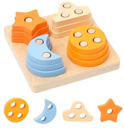 DAGORD Holzspielzeug Stapelspielzeug Montessori Spielzeug Baby Kinder Lernspielzeug ab 1 Jahr Holz Steckpuzzle Formen Motorikspielzeug Kinder ab 1 2 3 Jahre - als Geschenk für Jungen Mädchen