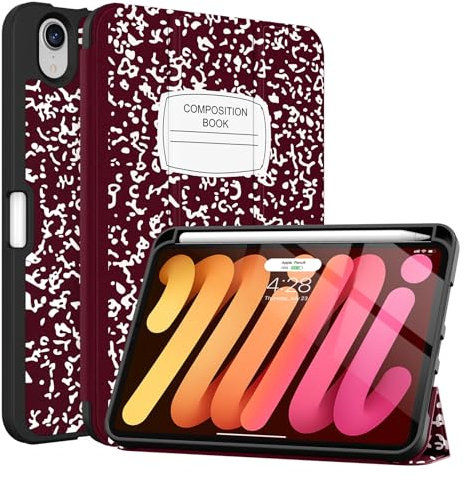 Soke Case for iPad mini 7(A17 Pro) 2024/iPad Mini 6 2021 8.3 inch with Pencil Holder-[Pencil Charging + Auto Wake/Sleep], Soft TPU Back Cover for iPad mini 7th/6th Generation(Book Wine)