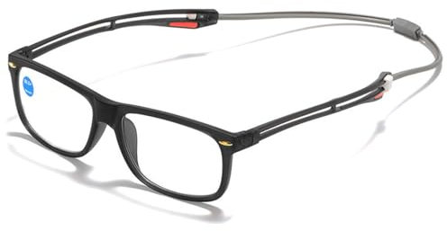KOOSUFA Blaulichtfilter Lesebrille mit Magnetverschluss Clip Herren Damen Leicht Lesehilfe Arbeitsplatzbrille mit Auszieh Verbindbaren Bügelenden, zum Aufhängen am Hals Schwarz 2.5