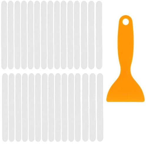LMOGWL 30 Strisce Antiscivolo per Bagno Doccia con 1 Raschietto in plastica, Adesivo Antiscivolo Autoadesivo, Adesivo Doccia Trasparente Antiscivolo per Bagno Doccia Scale Cucina