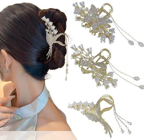 Ypkia Lot de 3 pinces à cheveux en forme de papillon en métal doré pour femme et fille - Accessoires de cheveux épais et fins