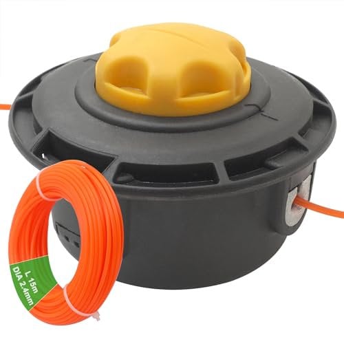 Zeqeey M10x1,25 Links Fadenkopf Rasentrimmer Ersatzspulenkopf Mähkopf Tippautomatik Doppelfadenkopf mit Nylon Faden Trimmerfaden 2.4mm x 15m