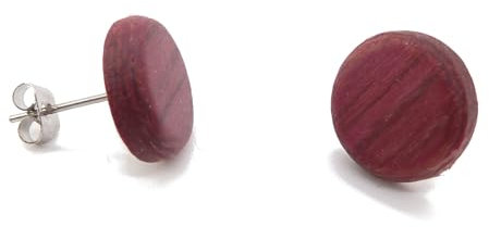 Kleine Abgerundete Ohrstecker mit Verschluss 12 mm, edles Holz mit schöner Maserung, handgemacht aus Echtholz, hautverträglicher Edelstahl (Purpleheart)