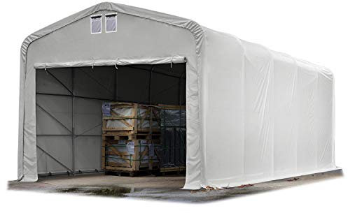 TOOLPORT Lagerzelt 5x10 m Zelthalle / 2,6 m Seitenhöhe reißfeste PVC Plane 850 N grau mit Statik (Betonuntergrund)