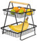 eluno 2-stöckige Obstetagere, praktische dekorative Etagere, Moderne Obstschale, Obstkorb aus schwarzem Metall und Bambus für Obst, Gemüse, Brot und Snacks ca. 30 x 32 x 27 cm