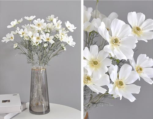 NatureMan Künstliche Wildblumen, Kosmos, Seidenblumen für Hochzeit, Tischdekoration, Zuhause, Küche, Garten, Dekoration, 60 cm hoch, Weiß, 4 Stück