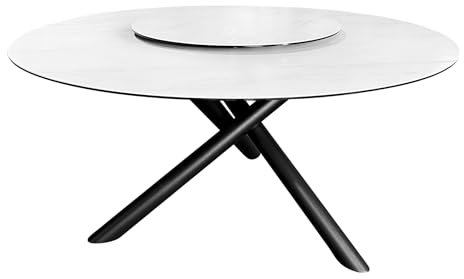 Riess Ambiente Runder Esstisch Spin 150cm weiß Keramik Marmor-Design Schwarze Metallbeine mit Drehplatte Esszimmertisch Küchentisch Speisetisch Tisch drehbar