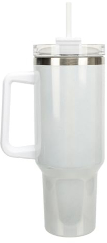 Elanze Designs 40 oz Stainless Steel, Large Water Bottle, Coffee Mug, Spill & Leak Resistant, Thermal Travel Tumbler With Handle, Lid & Straw, Pearl White