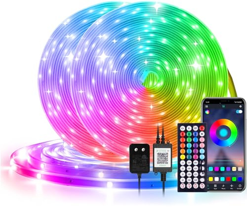 Wisada Bluetooth Bunte Streifen 20M, 24V SMD3535 15LEDs/M Selbstklebendes Band IP67 Wasserdichtes Dimmbar Farbwechsel RGB Lichtband, Musik Sync Timer-Einstellung LED Lichterkette für Weihnachten Deko