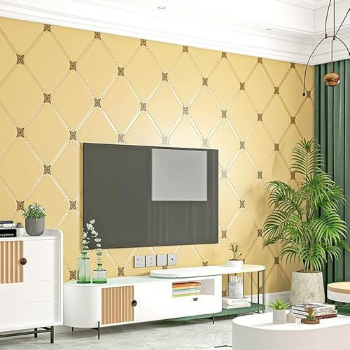 DLUCCA Wallpaper Deer Skin Velvet Wallpaper Northern Europe Geometry Graphical Pattern Line Simple Vertical Bar Pattern Living Room Tv Background Wallpaper (10mx53cm)(Yellow)