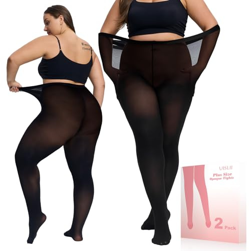 UISLII Plus Size Tights for Women,2 pairs 80D Semi Opaque Tights women,Solid Color Soft High Waist Stockings Size Up to 6XL.(2 Pairs Black)