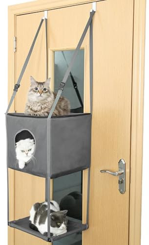 Eventerde Arbre à Chat de Porte d'intérieur, hamac pour Chat pour Grands Chats - Hamac Respirant pour Chat grimpeur 16 x 13 Pouces monté sur Porte - Lit Confortable pour Chat, perchoir réglable