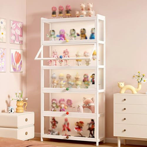 EFGETD Vitrine mit Acryltüren für Sammlerfiguren, Durchsichtige Vitrine Eckvitrine 5-stufiges Curio-Bücherregal Farbige Griffe Aufbewahrungsschrank(4 Floor 80cm)