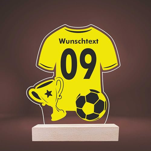 INDIGOS UG - LED Lampe personalisiert - Fussball Trikot gelb - personalisierte Lampe - personalisierte Geschenke mit Wunschtext - Geschenk - optionale Lampe warmweiss