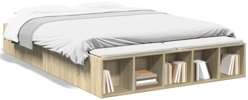 IKAYAA Letto Matrimoniale con Contenitore 160x200 Struttura Letto con Scomparti Giroletto Matrimoniale in Legno -Rovere sonoma-160 x 200 cm