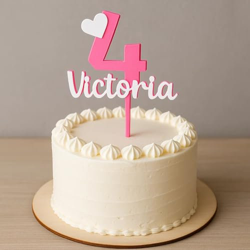 Adorno para tarta Personalizado con Nombre y Número | 20 cm | Decoración para Cumpleaños Infantil, Topper Cake.