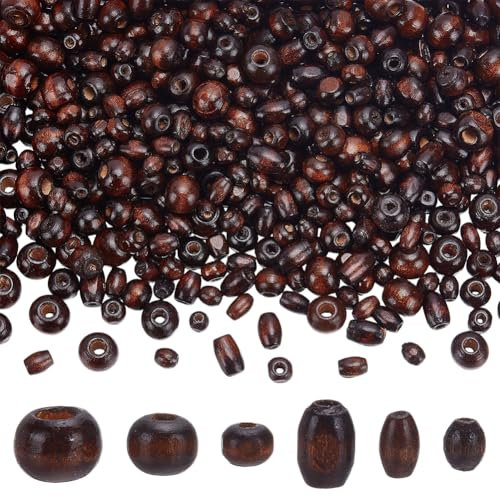 WADORN 600 Stück 6 Stile Natürliche Runde Abstandsperlen Aus Holz, 6-10mm Haarperlen Aus Naturholz Großes Loch Braun Schwarz Lose Holz Abstandshalter Kugelperlen Für Makramee Haarzöpfe, 2-3mm Loch