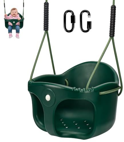 Yyiwhmy Kunststoff BabySchaukel,Outdoor hohe Rückenlehne volle Eimer SchaukelSitz mit verstellbarem Seil und 2 Karabinern Mitwachsend Schaukelsitz Gartenschaukel SetZubehör,Grün/90kg Kapazität